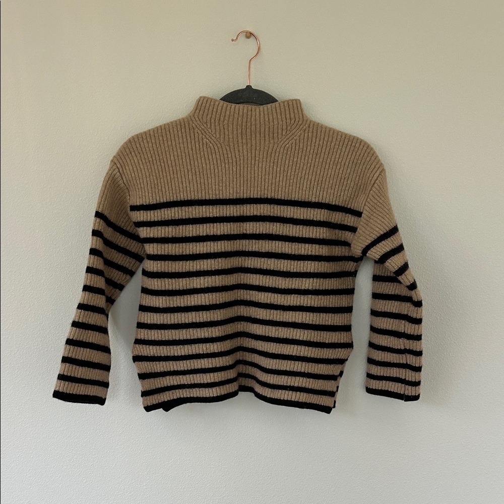 Rails Beige and Black Striped Turtleneck Sweater